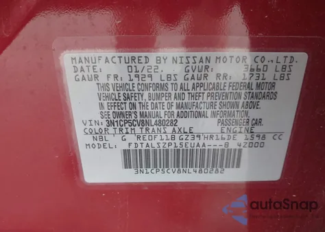 2022 Nissan Kicks Sv Xtronic Cvt z USA, uszkodzony, nr VIN 3N1CP5CV8NL480282